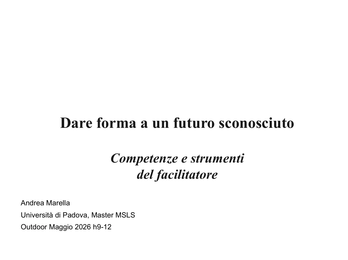 Copertina delle slide Competenze e strumenti del facilitatore di Andrea Marella